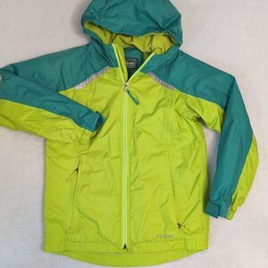 L.L. Bean Hooded Windbreaker Lightweight‎ Lined Jacket Kids Medium Green Blue